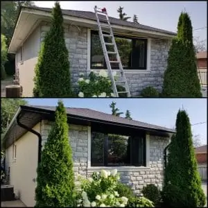 Aluminum Soffit, Fascia and eavestrough upgrade in Burlington. Before and After picture - Maxima Aluminum LTD