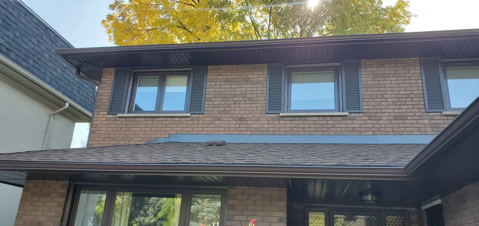 Exterior shutters installed on a modern facade in the West GTA — clean lines and colour-matched finish