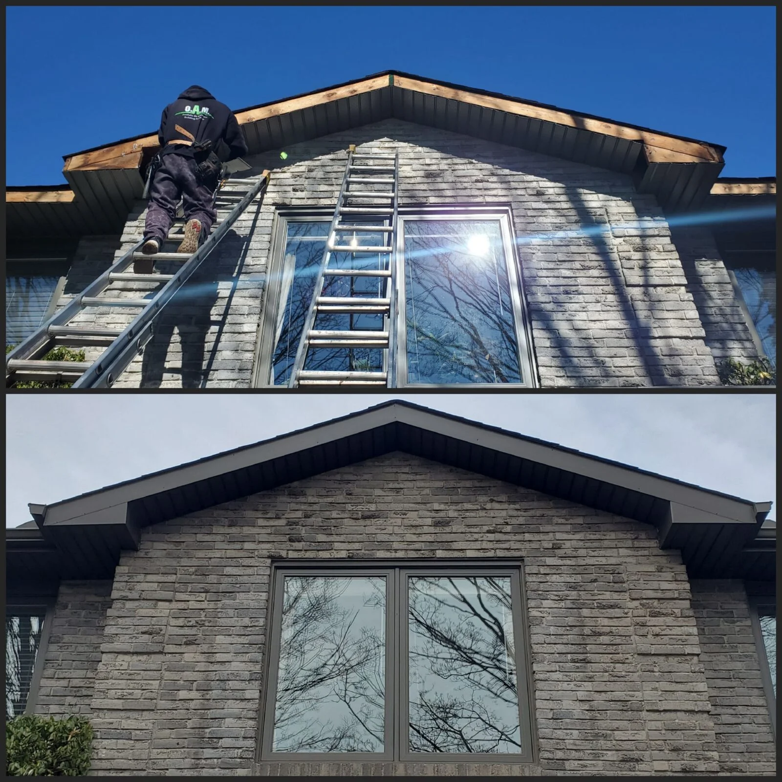 Fascia repair and aluminum capping on a West GTA home — straight roofline, clean finish