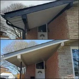 Soffit and Fascia replacement on home porch in Milton. Before and After - Maxima Aluminum LTD