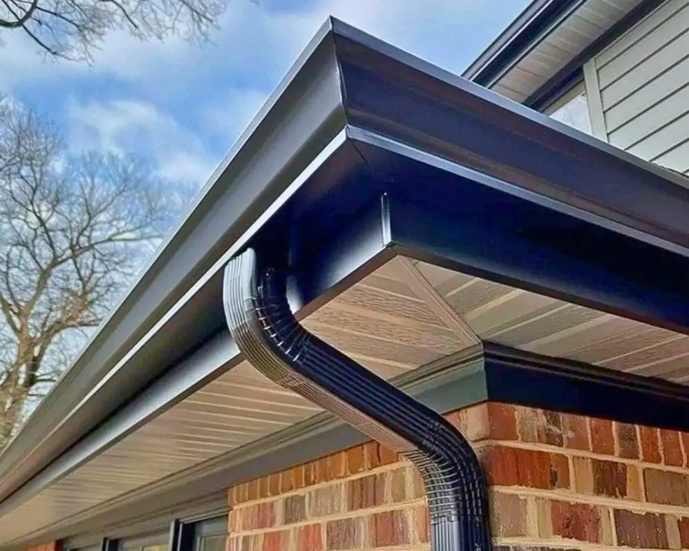 Black K-style aluminum gutters and matching fascia in Mississauga