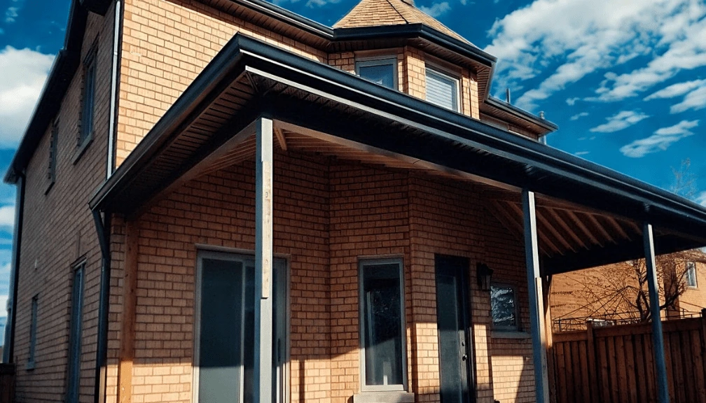 After image, Custom build porch on Mississauga house with new soffit, fascia and eavestrough installed by Maxima Aluminum LTD