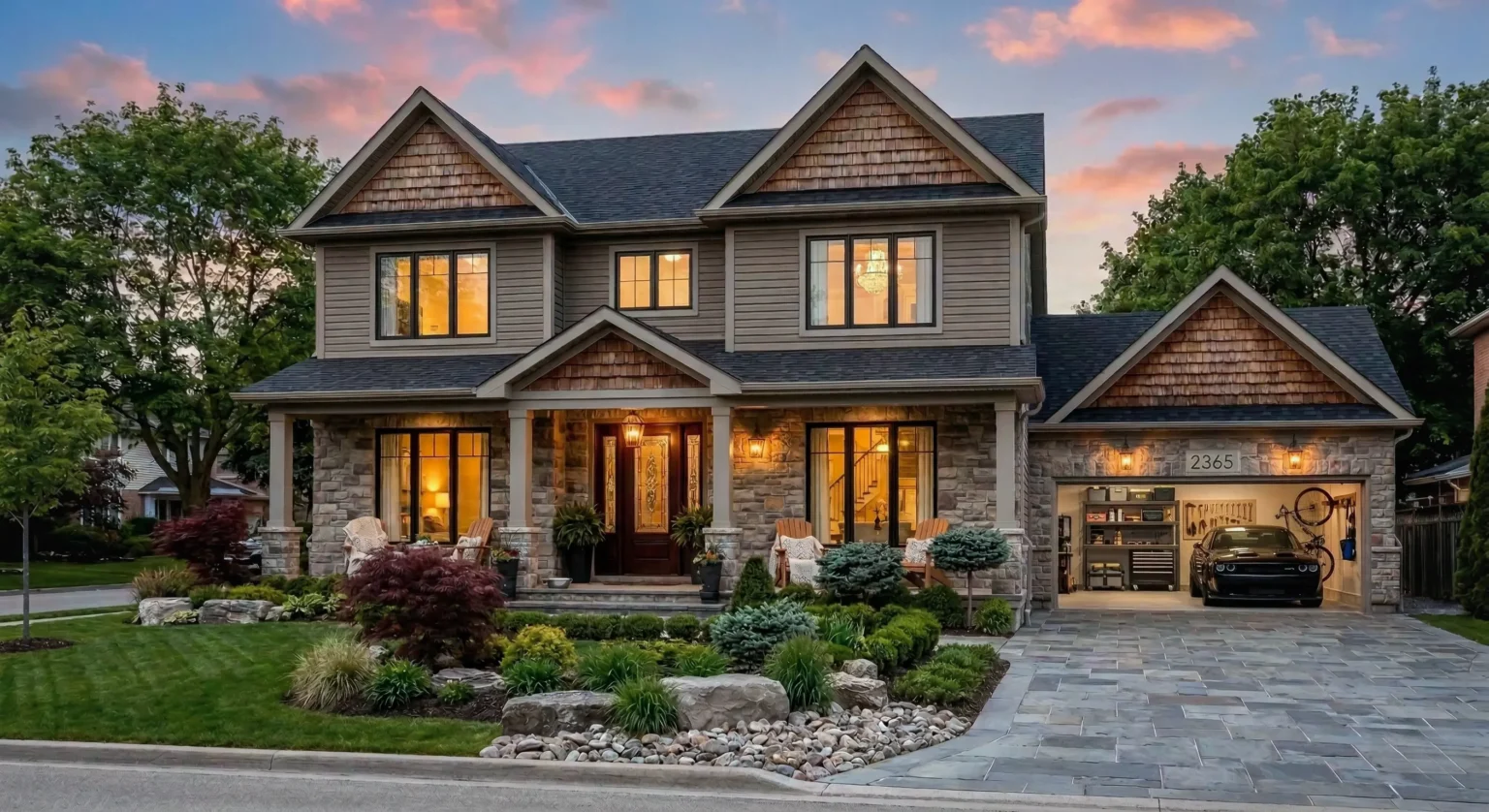Modern vinyl siding GTA home exterior with clean soffit, fascia, and seamless eavestrough