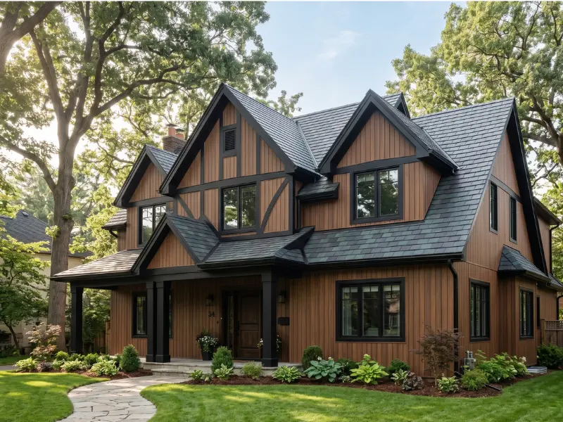 Oakville heritage home featuring premium wood-to-aluminum cladding conversion by Maxima Aluminum, including matching seamless eavestrough installation, soffit and fascia replacement. Serving Old Oakville, Bronte, Glen Abbey, Joshua Creek, and River Oaks executive neighbourhoods across Halton Region.