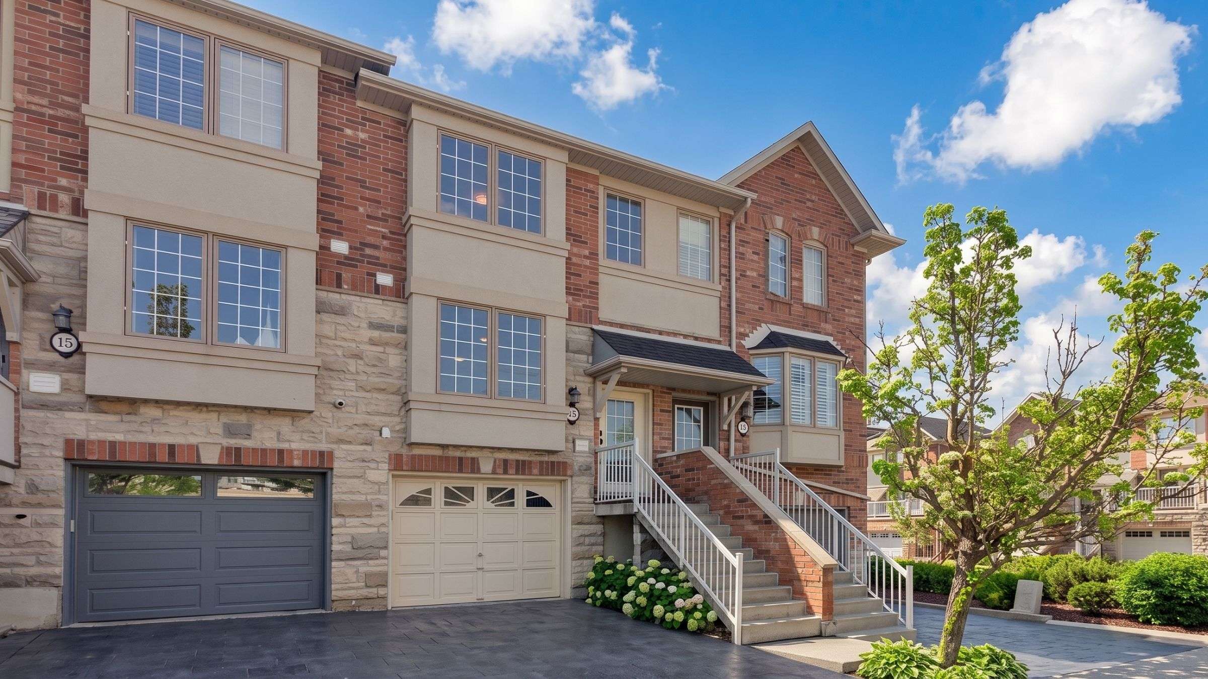 Joshua Creek townhouse complex in Oakville with long shared rooflines